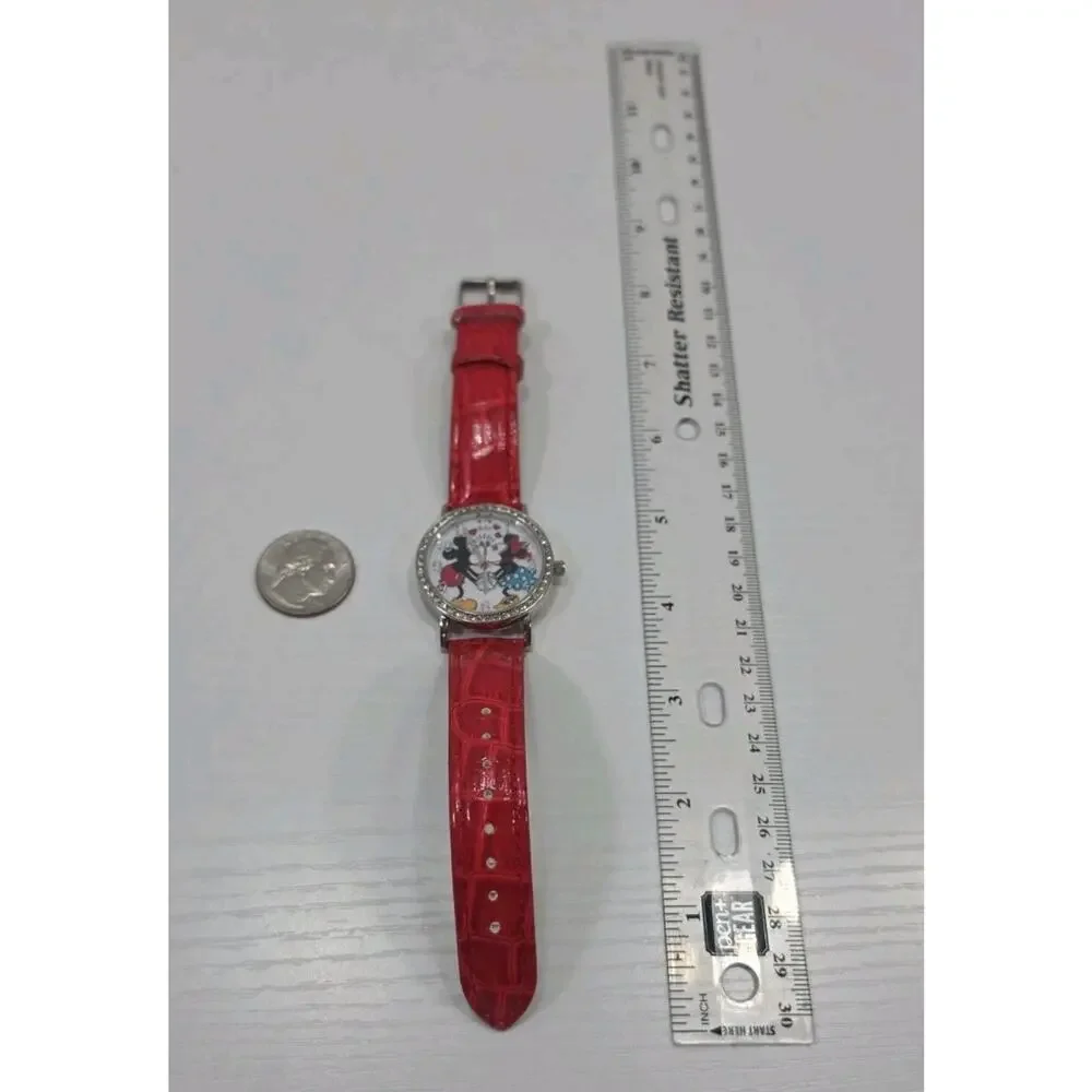 Disney Mickey and Minnie Kissing Watch Jeweled Bezel MCK1268 New Battery W253